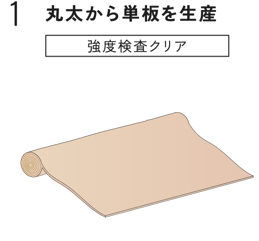 丸太から単板を生産 強度検査クリア